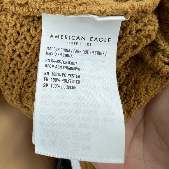 American Eagle MEDIUM Womens Yellow Knit Soft Long Sleeve V Neck Crop Sweater - Picture 7 of 9